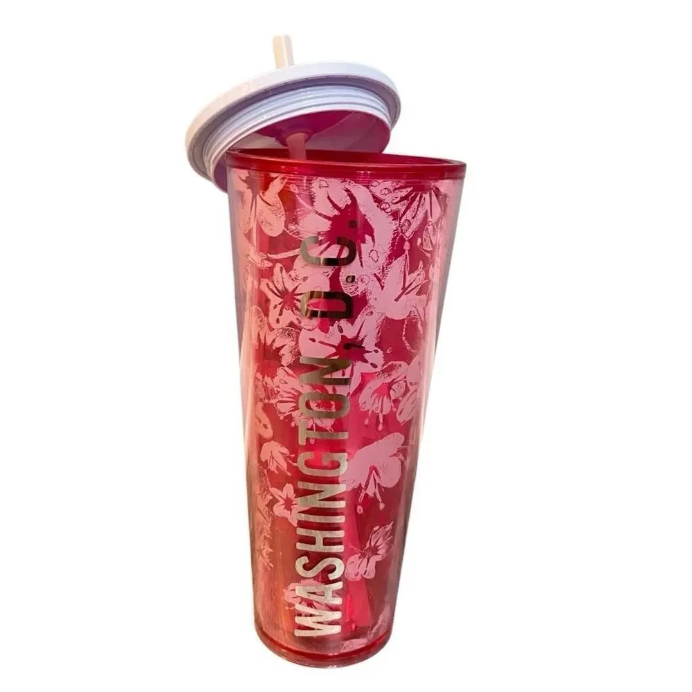 Starbucks Washington D.C. Pink Floral Tumbler 24oz Limited Edition Travel Cup